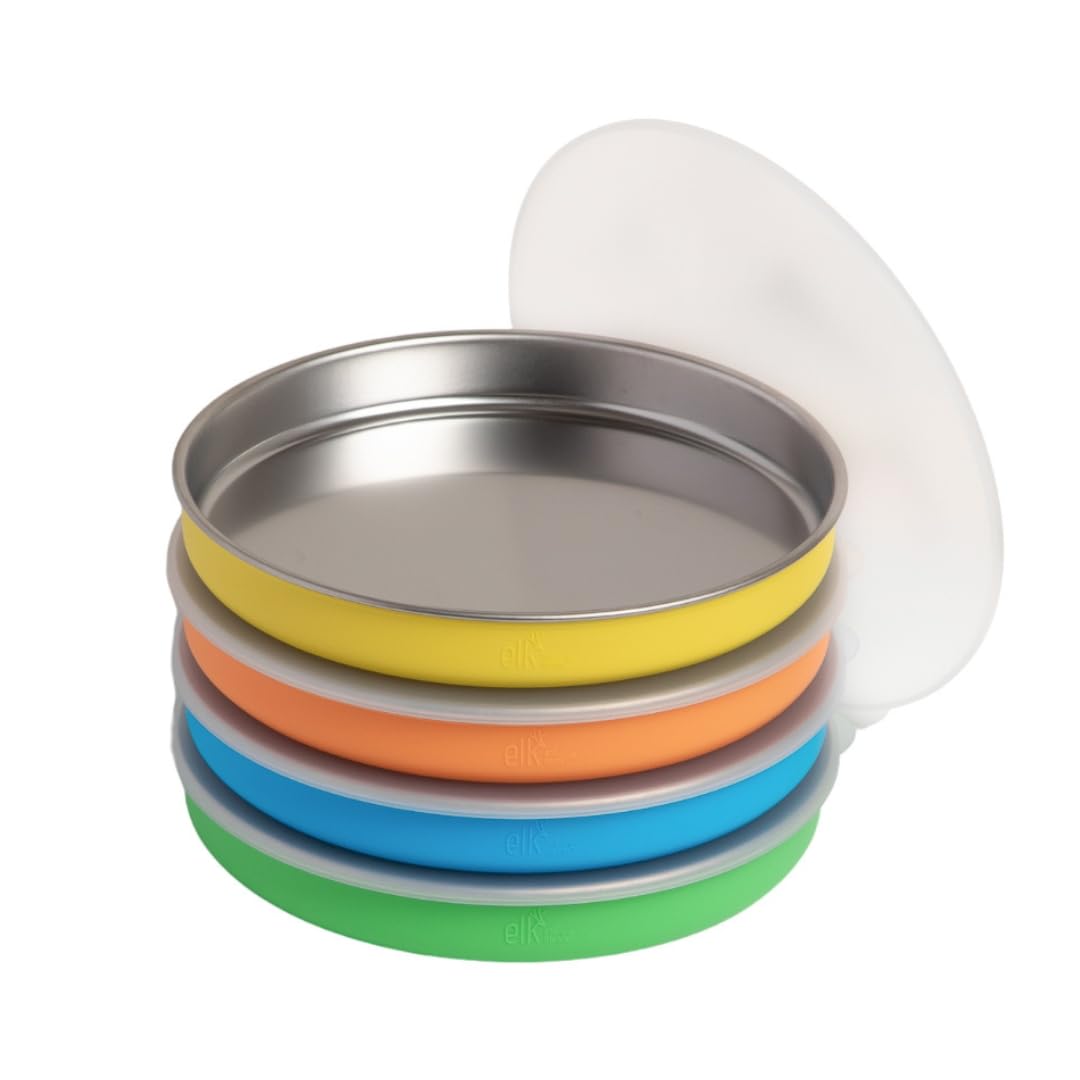 Platos + Tapas de Acero Inoxidable de Elk and Friends para Niños/Niños Pequeños de 19.8 cm | Pack de 4