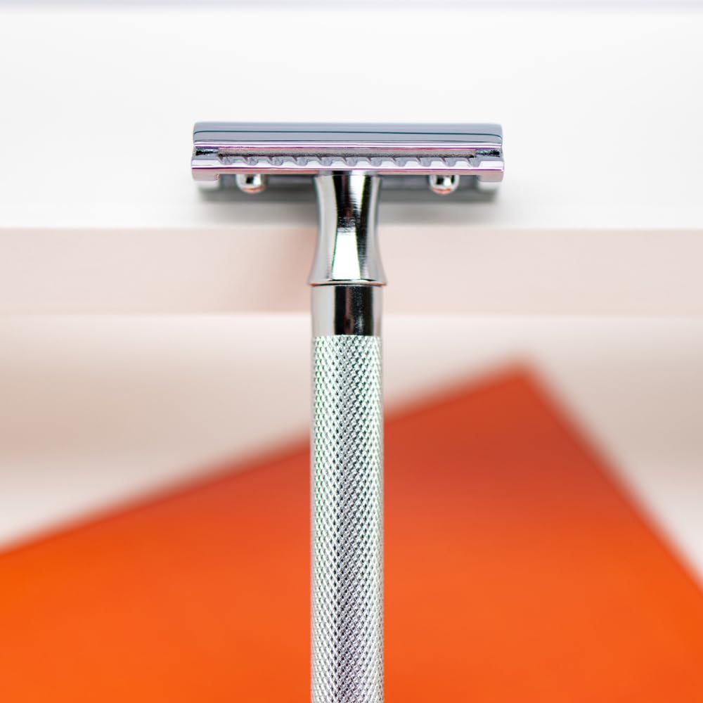 MERKUR Maquinilla de afeitar 24C para mujer con 10 cuchillas de doble filo | mango extralargo | maquinilla de afeitar de tres piezas | corte recto | acabado cromado brillante | fabricado en Alemania