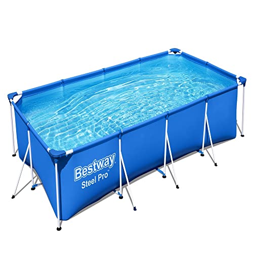 BESTWAY 56425 Alberca con Estructura Rectangular 4.00x2.11x.81cm Azul Bomba, Azul