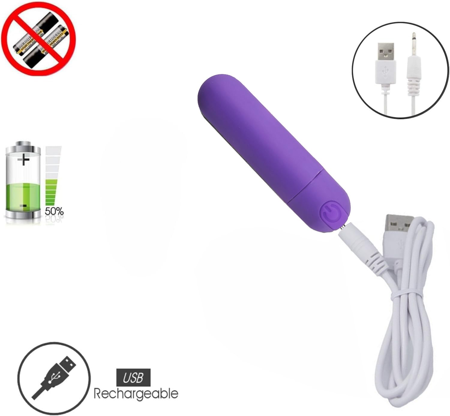 Vibrador Bullet Mini Silicona Violeta con 10 Modos Impermeable Recargable para Mujer