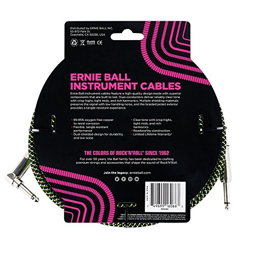 Cable Trenzado para Instrumentos Ernie Ball Negro y Verde 7,6 m