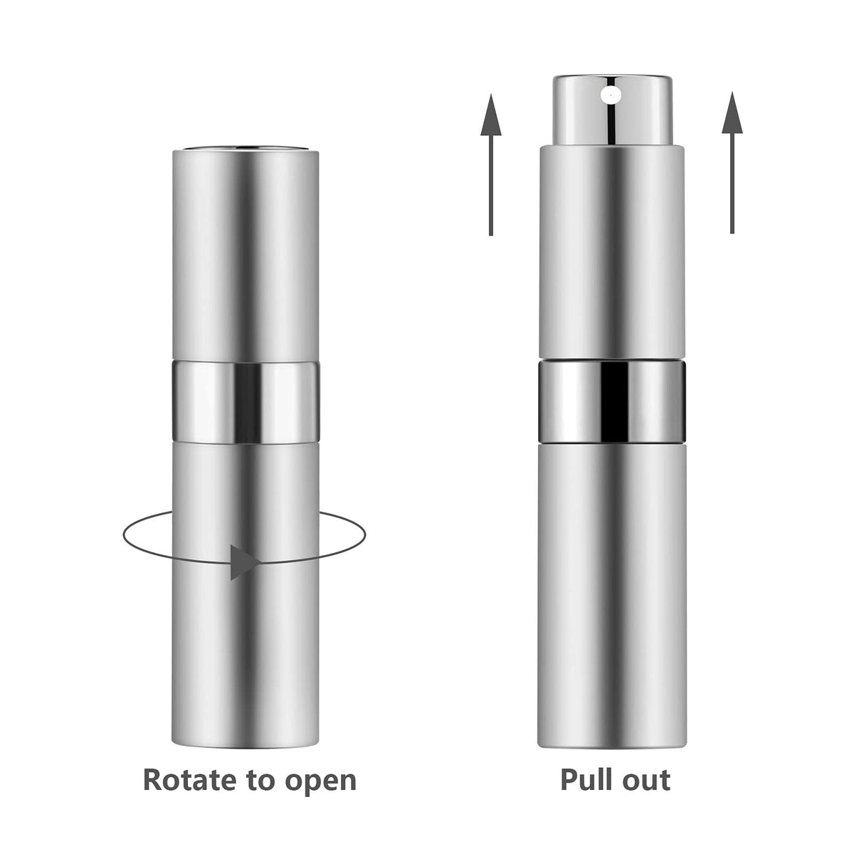 Lil Ray - Botella atomizadora recargable de viaje de 8 ml (5 piezas) mini pulverizador portátil para colonia (3 negro mate y 2 platas)