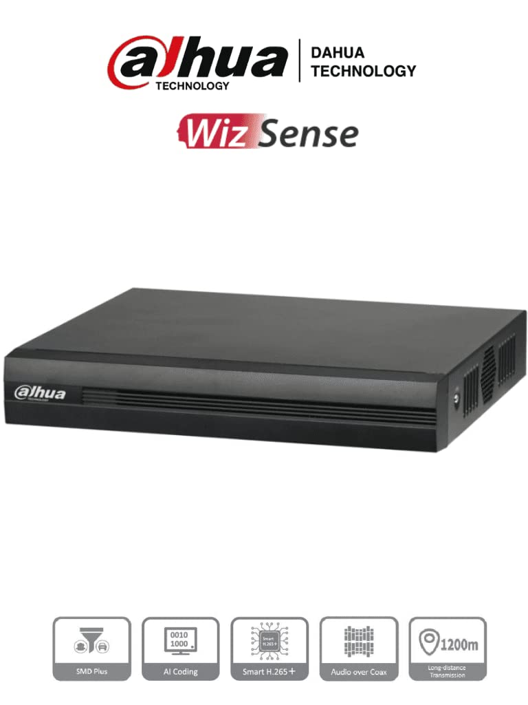 DAHUA DVR de 16 Canales de 5 Megapixeles Lite/WizSense/Cooper-I/H.265+/ 16 Canales HDCVI +8 IP/hasta 24 Canales IP/SMD Plus/ / 1 Sata de hasta 16 TB/Soporta CVI/AHD/TVI/CVBS e IP/Funciones POS/