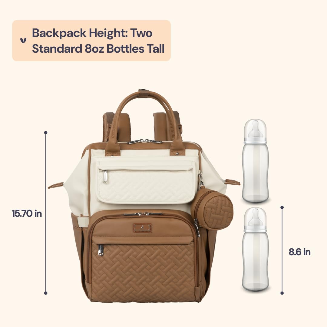BabbleRoo - Mochila para pañales de cuero, mochila grande multifunción con cambiador y correas para el carrito y estuche para chupete, mochila de viaje elegante unisex, bolsa cambiadora de pañales