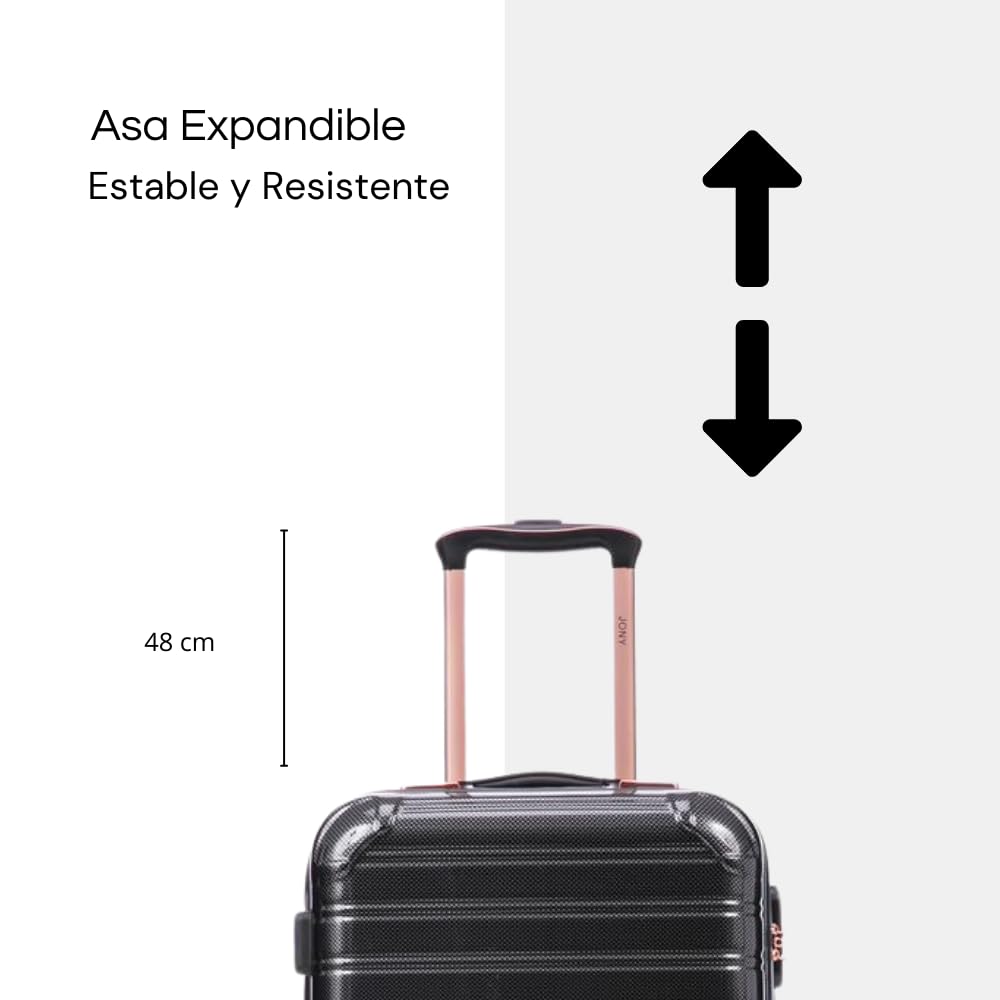 Maleta de Mano JONY Carry On Rigida Resistente Ruedas Giratorias 360 Mango Expandible ABS Candado de Seguridad (negro oscuro)