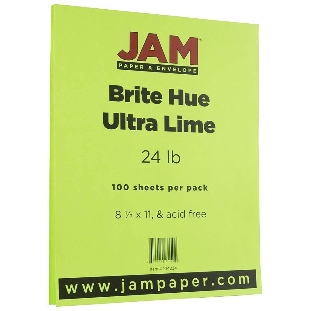 JAM PAPER Papel de color de 25 libras – 90 g/m² – 8,5 x 11 – verde lima – 50 hojas/paquete
