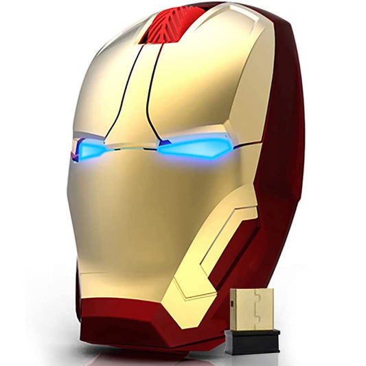 Iron Man Mouse inalámbrico para gamers,Mouse óptico inalámbrico y súper silencioso de 2.4 Ghz con luz LED ideal para agarre ergonómico,con Receptor USB y 3(600/1200/1600)Ajustable DPI Ratón,(dorado)
