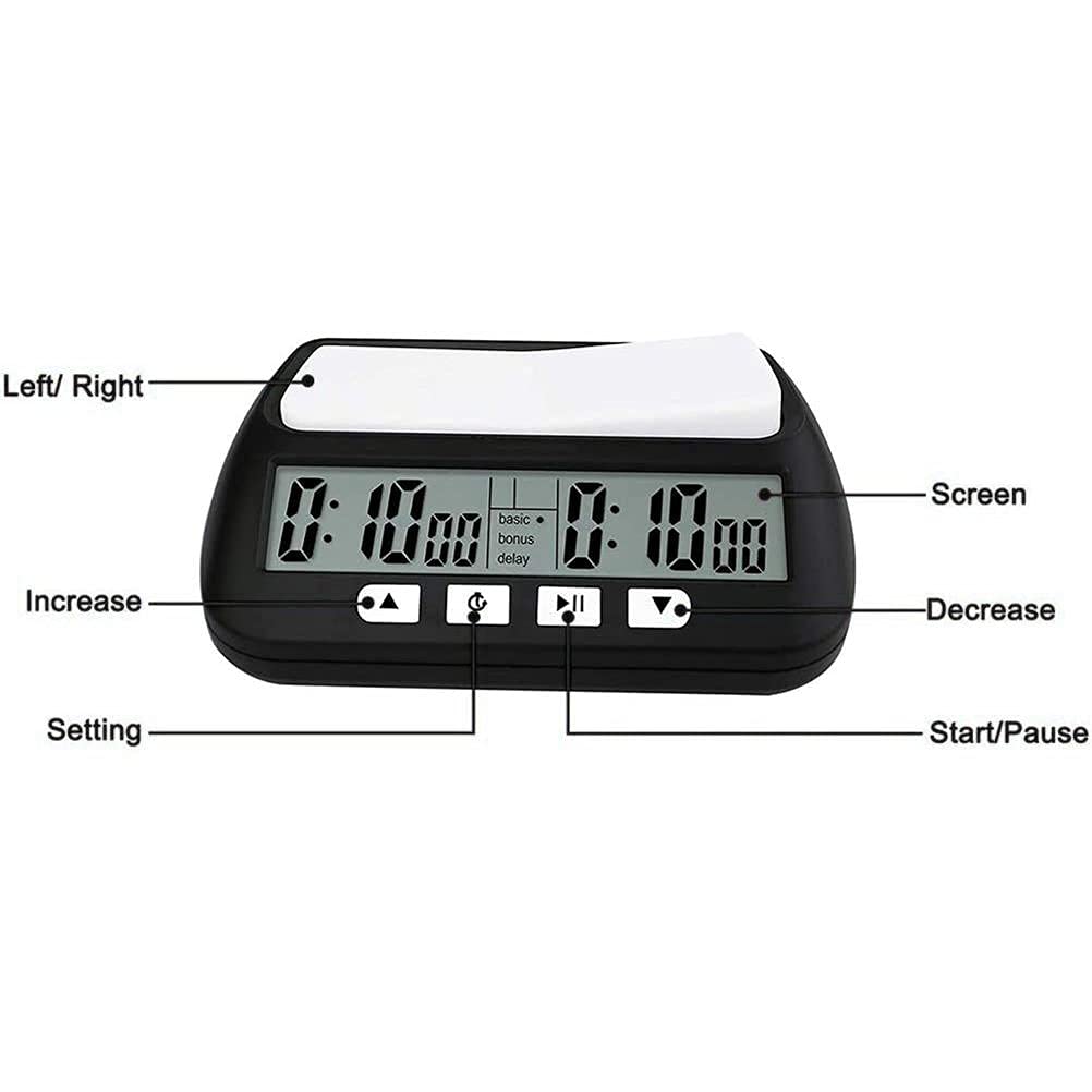 HUSHUI Temporizador de Relojes de Ajedrez, Reloj de Ajedrez Digital con Alarma y Función de Cuenta Regresiva, Negro