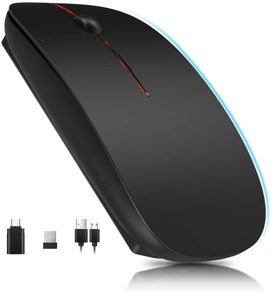 Ratón Óptico Inalámbrico YOMYM Negro Recargable con USB y Adaptador Tipo-C 3 Niveles de dpi para Computadora