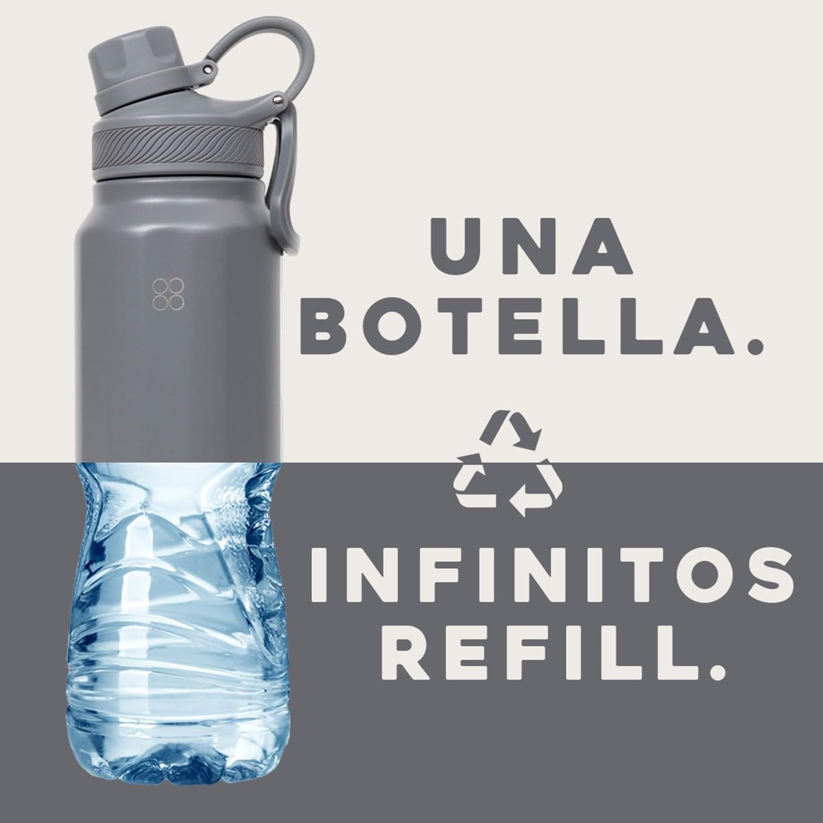 BUFFER FLASK - Termo de Acero Inoxidable | Botella de Agua Aislante, Termos Agua Fría (24 horas) o Caliente (12 horas) | Antigoteo, Hermético | Incluye tapas | 700 ml - 24 Oz| Color Cool Grey