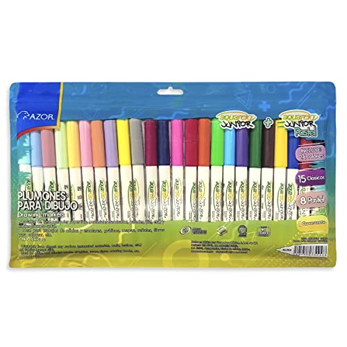 Azor Plumones Para Dibujo 24 Piezas No Toxico Lavable Aquarelo Jr 321.2924