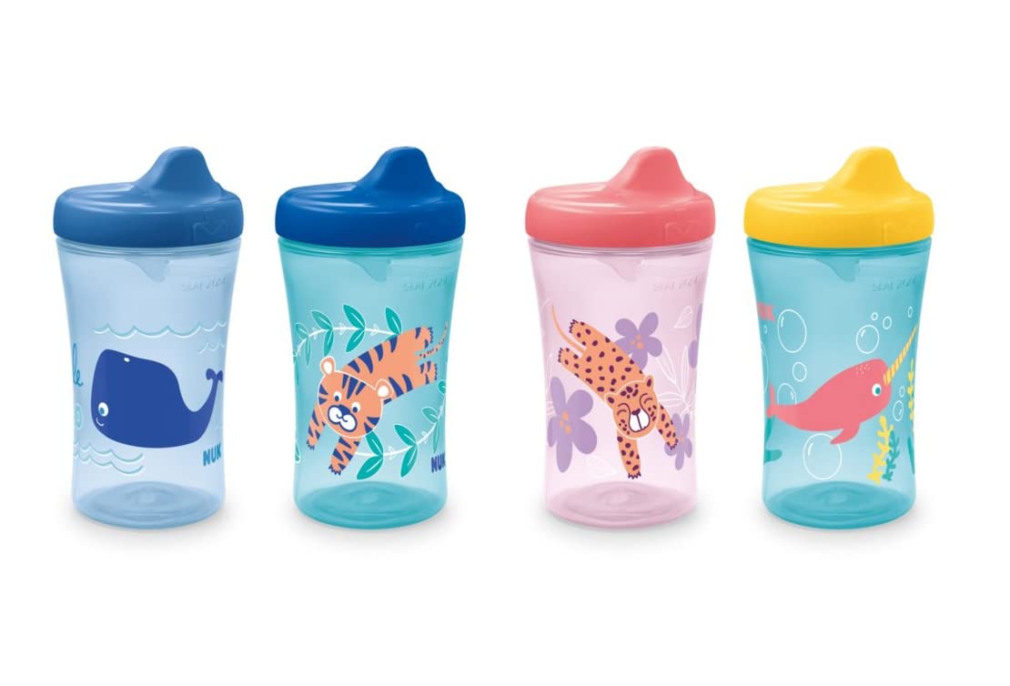 NUK First Essentials - Vaso para beber con boquilla dura, 10 onzas, paquete de 4 (surtido acuático)