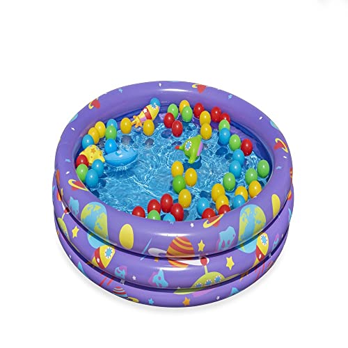 Bestway 52466 Alberca Inflable Redonda 1.02x.25cm 3 Anillos Morada con Pelotas Clave, Multicolor