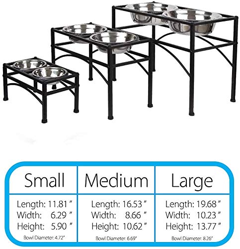 Funkeen Elevated Dog Bowls Raised Pet Feeder Cat Food & Water Diner Stand Set w/ 2 Removable Stainless Steel Bowls (2 Quarts/13.77" in Height)