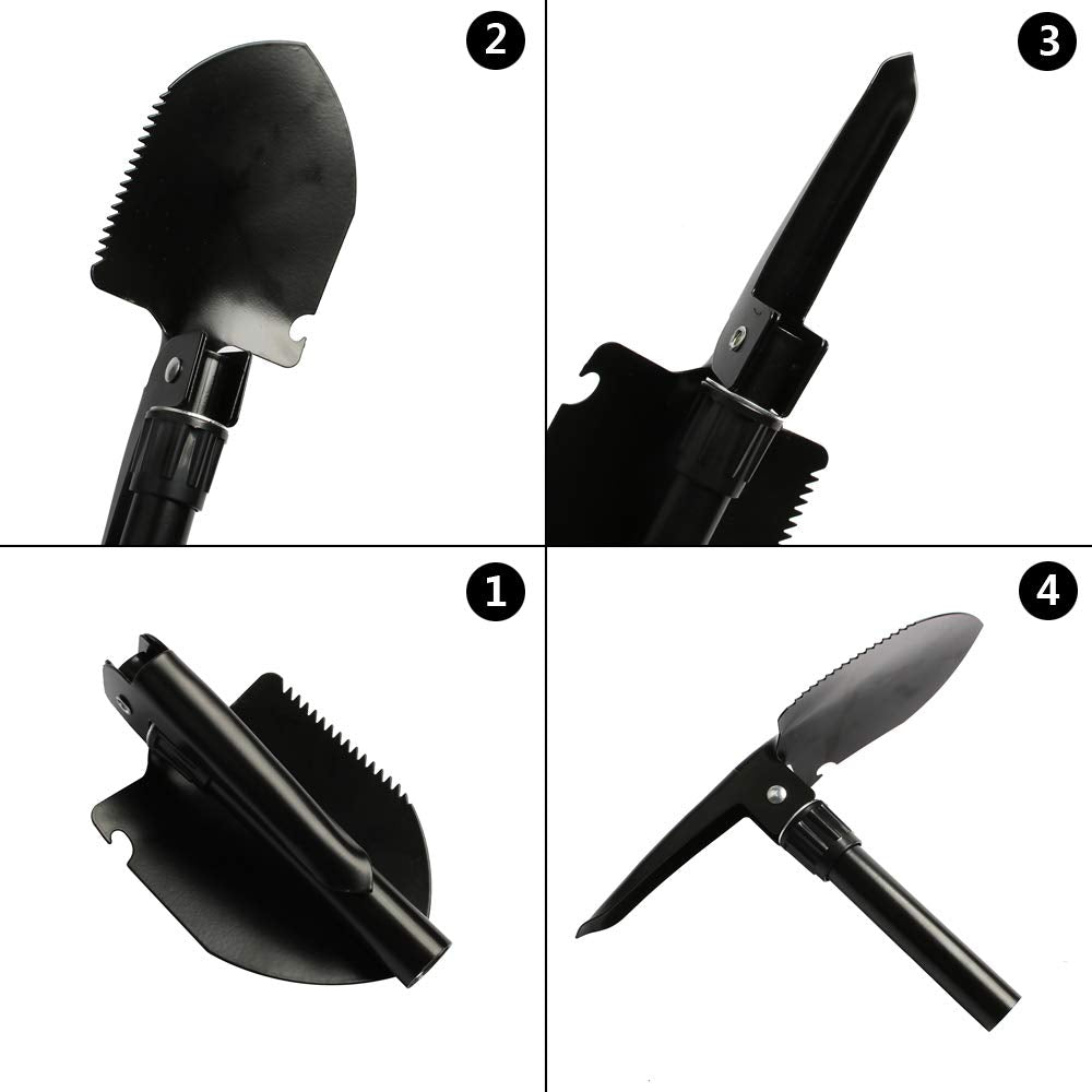 Pala Plegable Militar para Camping Todoterreno Negro Compacta