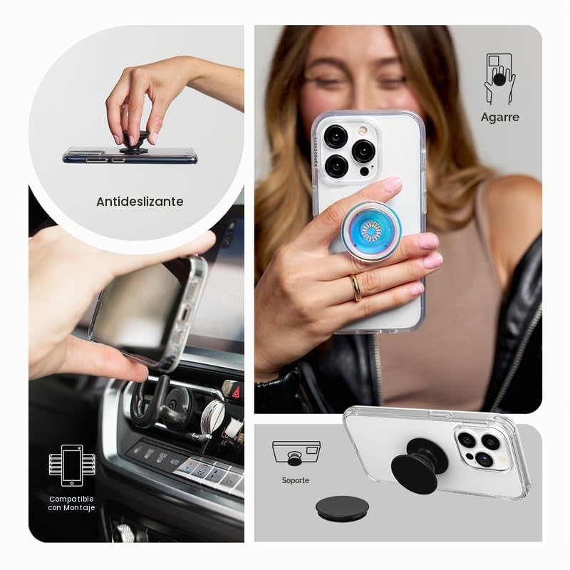 Soporte Extensible PopSockets Blanco sobre Negro con Parte Superior Intercambiable