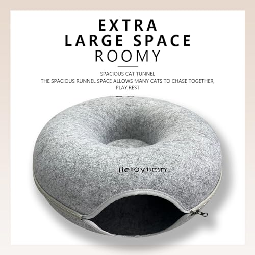 liefoytimn - Cama túnel para gatos, cama para gatos de dona, mirilla de ventilación divertida, cama desmontable con cierre para gatos, fieltro lavable, cama universal para todas las estaciones,