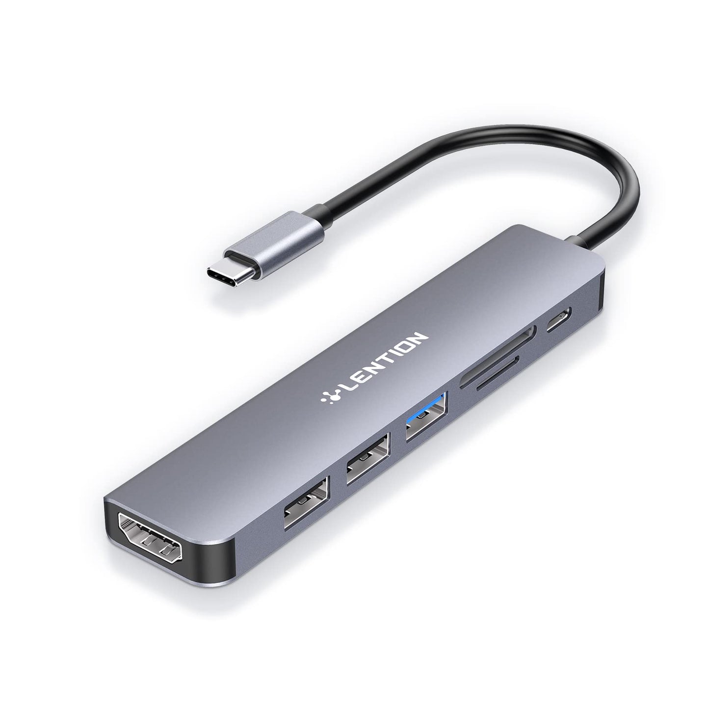 LENTION Hub USB C con Carga 100 W, HDMI 4K, Lector de Tarjeta Dual, USB 3.0 y 2.0 para MacBook Pro 2023-2016, Nuevo Mac Air/Surface, Chromebook, etc, Adaptador con Stable Driver (CE18, Gris Espacial)