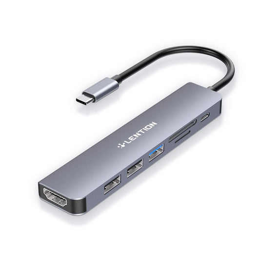 LENTION Hub USB C con Carga 100 W, HDMI 4K, Lector de Tarjeta Dual, USB 3.0 y 2.0 para MacBook Pro 2023-2016, Nuevo Mac Air/Surface, Chromebook, etc, Adaptador con Stable Driver (CE18, Gris Espacial)