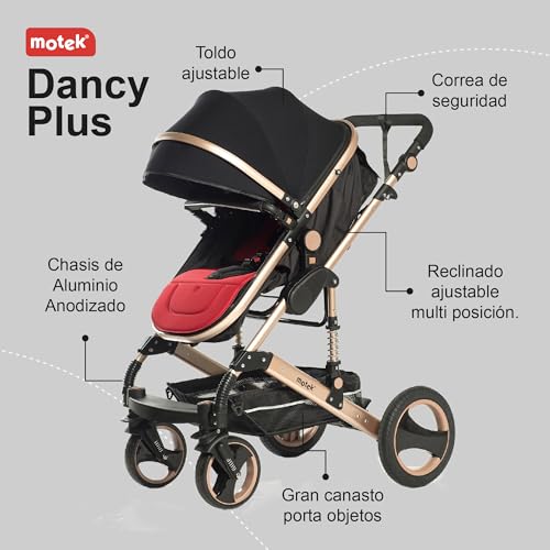 Carriola Bebe Motek Dan Plus 3 en 1 Portabebe Aluminio Dorado