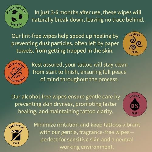 CleanSkin [20 unidades] Toallitas de jabón biodegradables de gran tamaño de color verde para tatuajes, toallitas de fibra de bambú para tatuajes, kit para tatuajes | Sin alcohol ni fragancias, sin