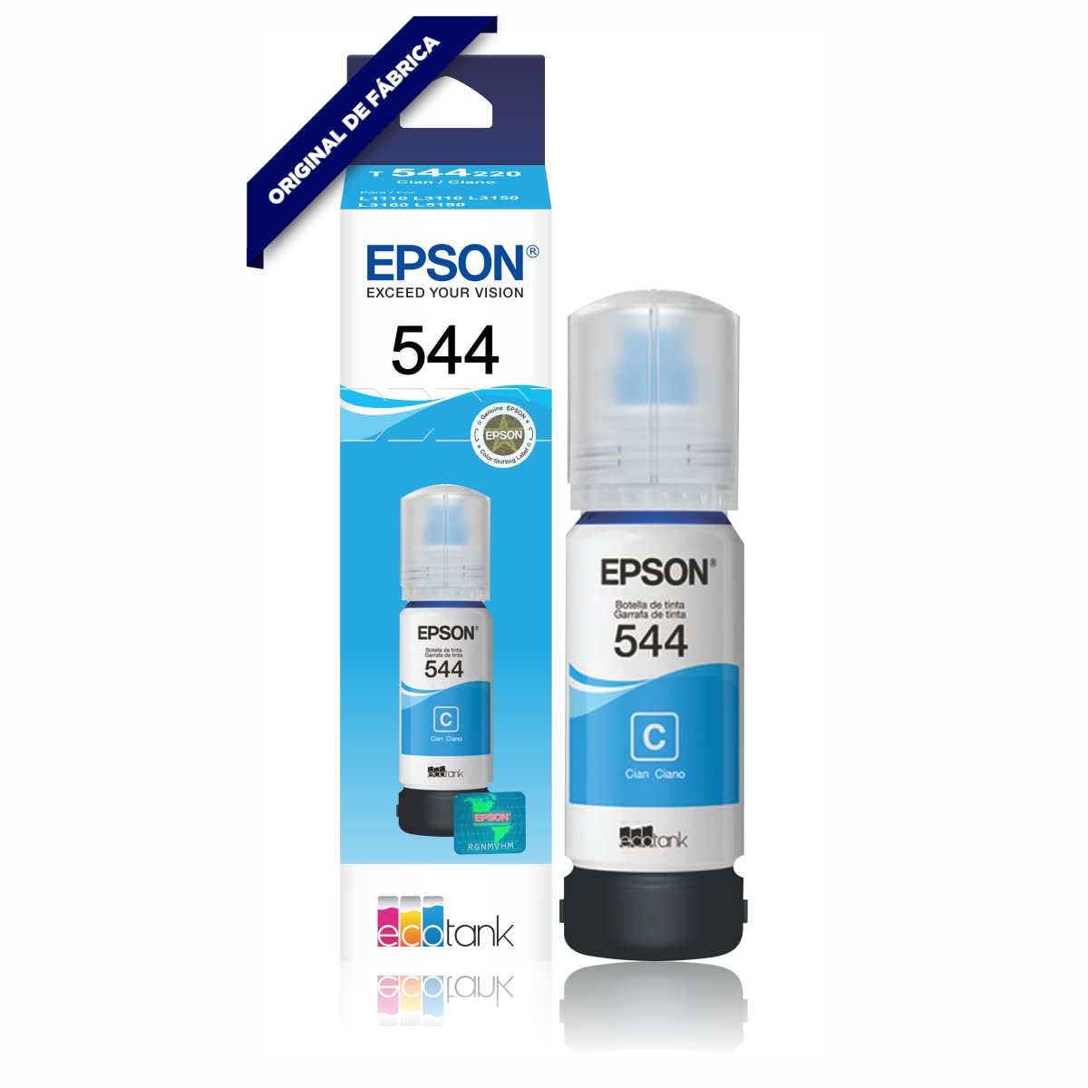 Epson. 4 Pack Botella Tinta T544 L1110 L3110 L3150 Negro, Amarillo, Magenta, Cian 260mL Numero de Parte T544420-AL T544220-AL T544320-AL T504220-AL Compatible con Equipos L3110, L3150 Linea Ecotank
