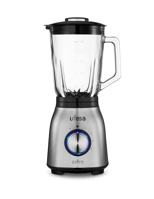 Licuadora Ufesa Zafiro 600W Vidrio 1.5L Cierre Hermético Pica Hielo 6 Cuchillas Acero Inoxidable