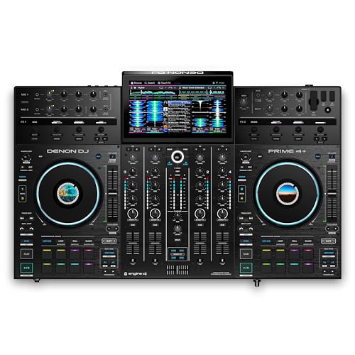 Denon DJ PRIME 4+ Controlador DJ Autónomo con Separación de Stems en 4 Decks, Streaming por WIFI, Mezclador, Pantalla Táctil 10.1", Control de Luces