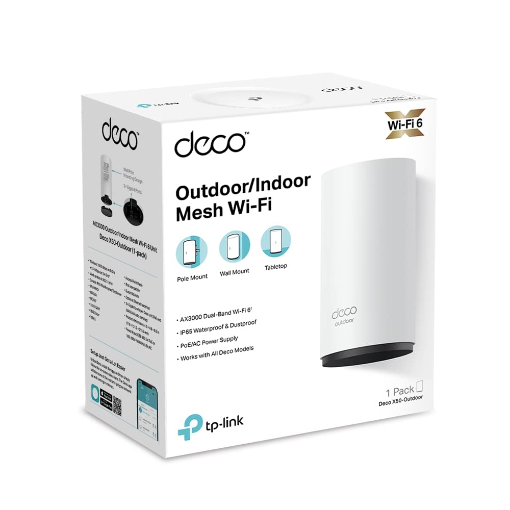 YUAKUOD k Deco X50-Outdoor (1-Pack) - Sistema WiFi 6 AI Mesh, AX3000 Doble Banda 2.4 GHz/5 GHz,4k, Cobertura hasta 232 m2, 2X Puertos GigabIt por Unidad, Certificado como Resistente al Agua