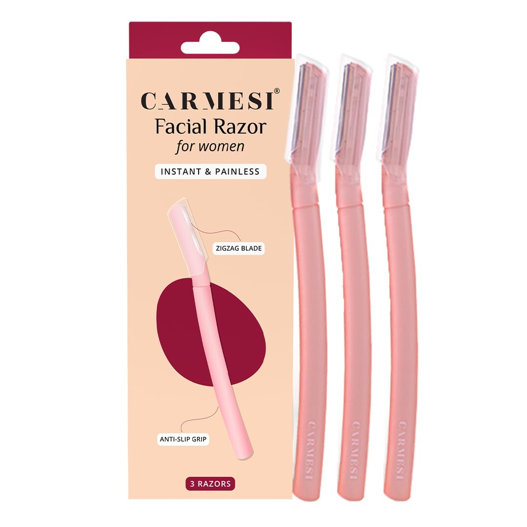 Carmesi Maquinilla de afeitar facial para mujer, depilación instantánea e indolora, piel brillante, cejas, labio superior, frente, pelusa de melocotón, barbilla, patillas | Paquete de 3