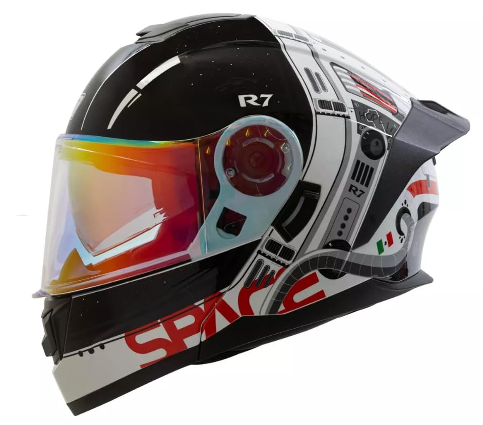 Casco Moto Abatible R7 Space Luz Led Certificado Dot (XX-Large)
