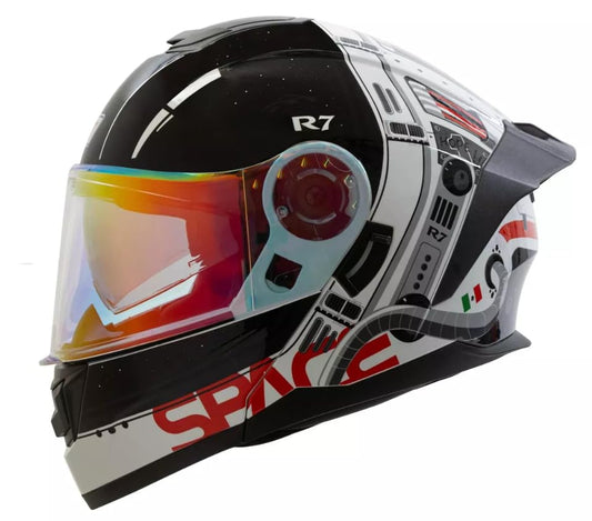 Casco Moto Abatible R7 Space Luz Led Certificado Dot (XX-Large)