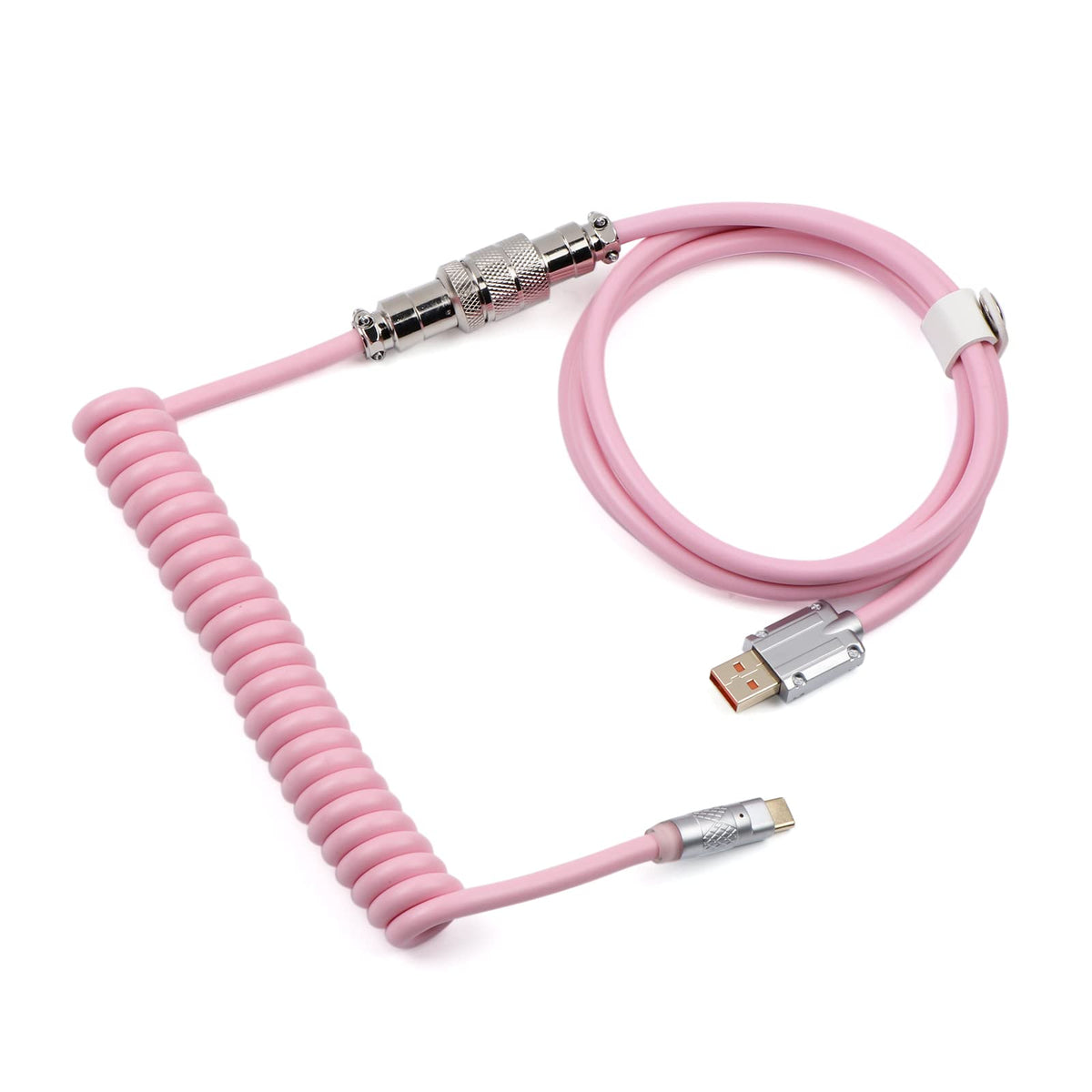 Cable Mecánico EPOMAKER Rosa Puff USB en Espiral Tipo C Desmontable para Teclado de Juegos