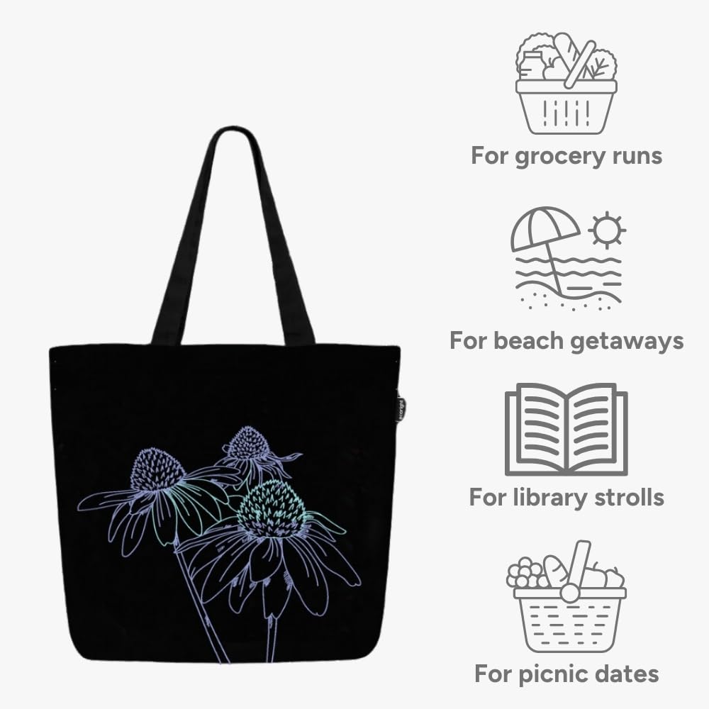 Ecoright - Bolsas grandes de lona para mujer, con bolsillo interior, bolsa reutilizable con cierre para escuela, trabajo, compras, playa