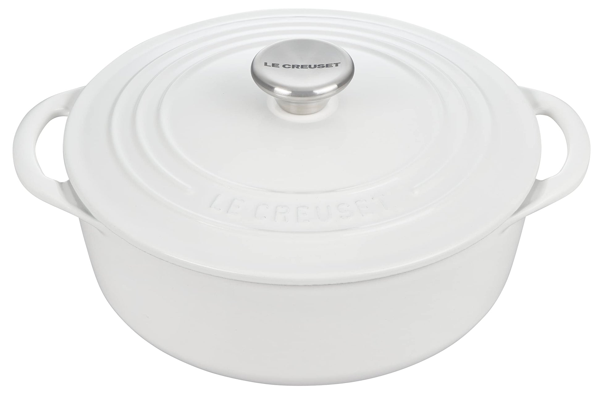 Le Creuset Horno redondo poco profundo de hierro fundido esmaltado, 2.75 cuartos de galón, blanco