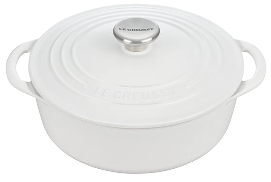 Le Creuset Horno redondo poco profundo de hierro fundido esmaltado, 2.75 cuartos de galón, blanco