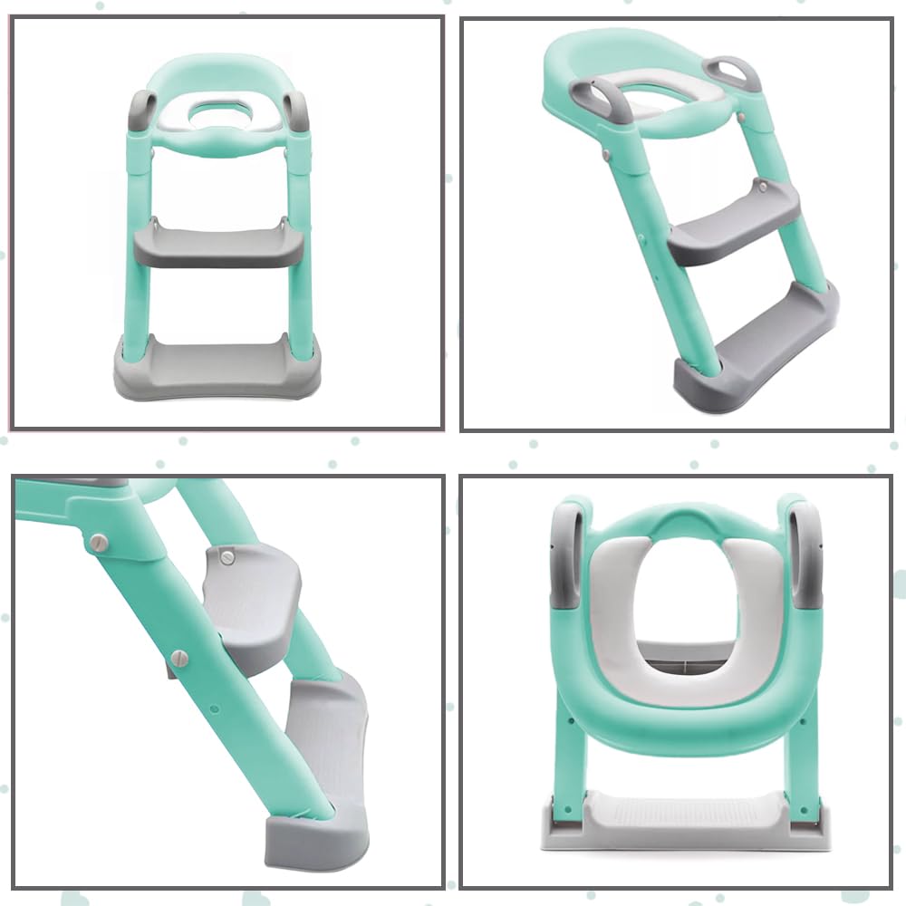 Jiula Asiento Entrenador para Baño con Escalera Antideslizante, Baño Entrenador Niño, Plegable Escalera para Baño Niños, Fácil de Guardar, Asiento Ergonómico, Edad de 3 a 10 Años, Tapizado, Gris#1
