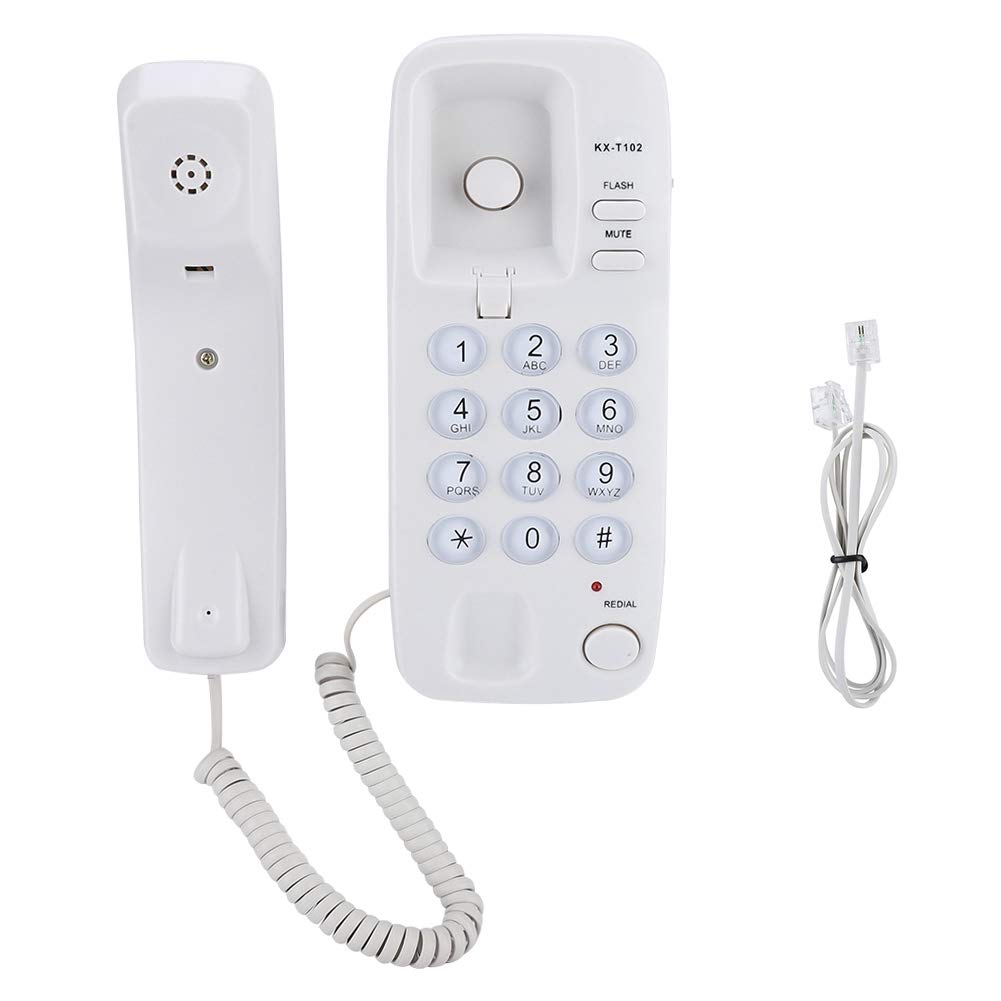 Oumij Teléfono Fijo con Cable Montaje en Pared Extensión de Teléfono de Línea Fija Sin Identificador de Llamadas Teléfono del Hogar Escritorio o Pared para la Familia del Hotel(Blanco)