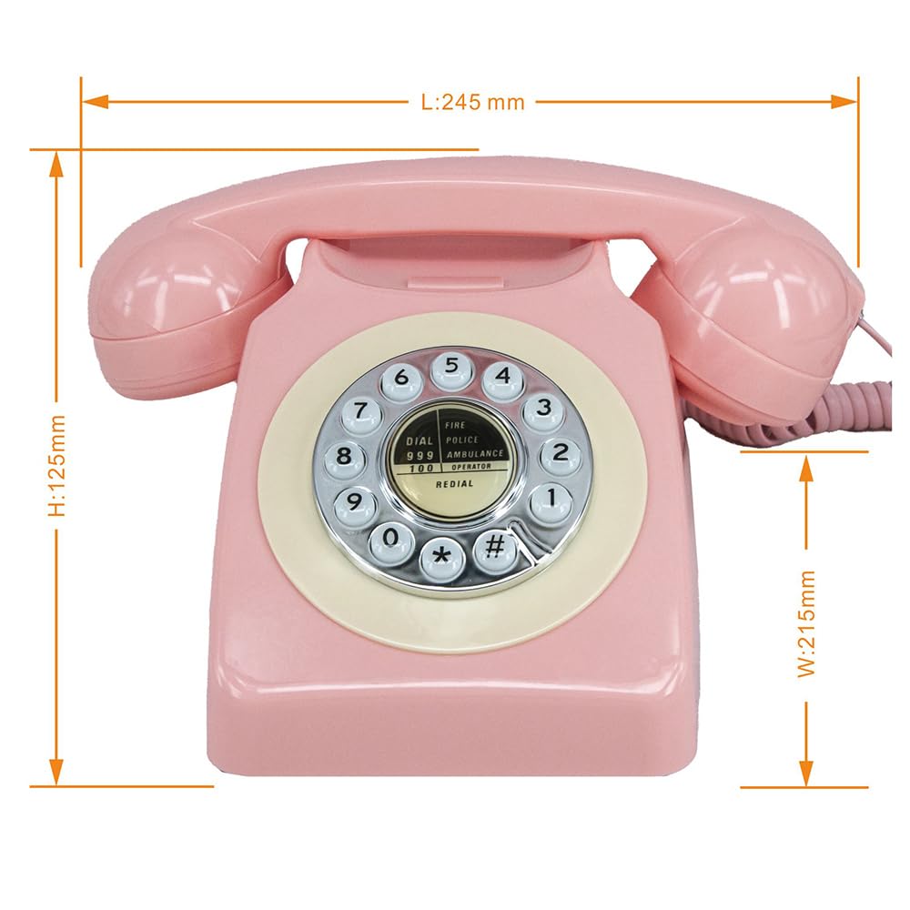 GHYTMTHOT - Teléfonos de línea terrestre para el hogar, teléfono con botón de marcación antiguo, utilizado para oficina de hotel y hogar. (Rosa)