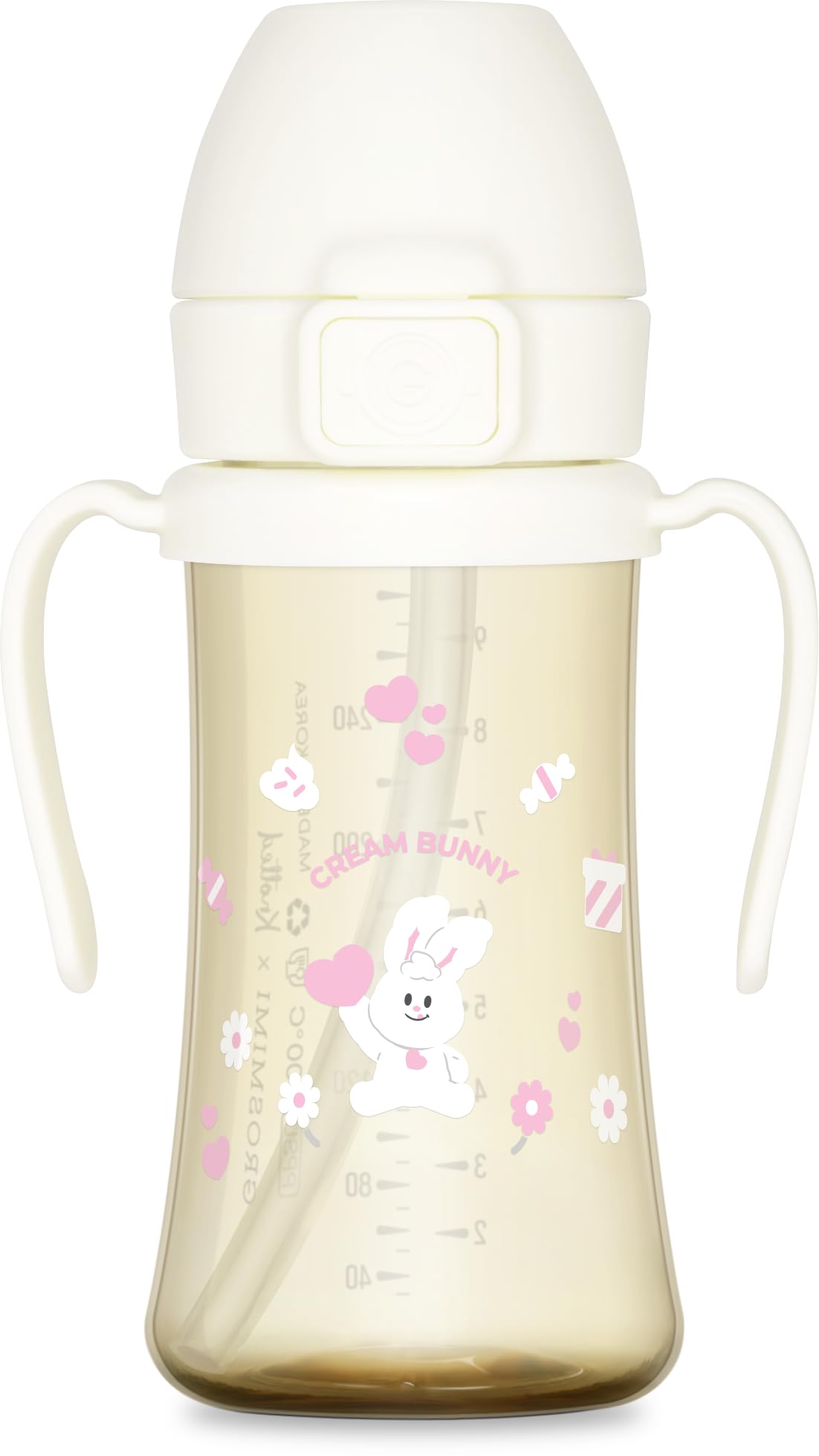 GROSMIMI x KNOTTED - Taza para beber a prueba de derrames, PPSU, sin BPA, etapa 2 pajita para niños pequeños (conejito crema 10 onzas)