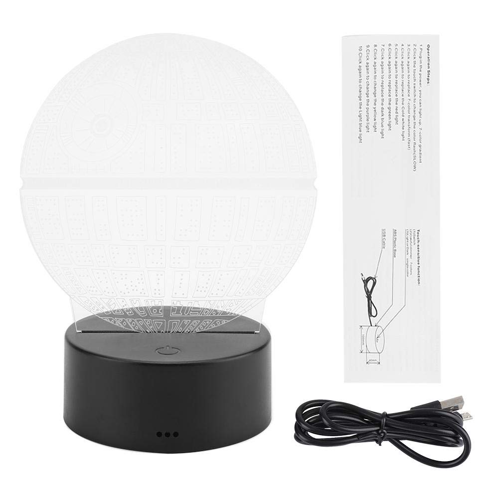 Luz de Noche 3D Yosoo Negra Patrón de Planeta con Interruptor Táctil USB