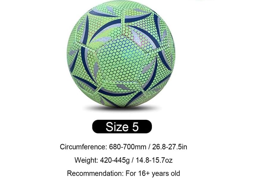 Balón de Fútbol MINGCHENGYUAN Verde Luminoso Holográfico Brillante para Juegos Nocturnos y Entrenamiento para Niños y Hombres