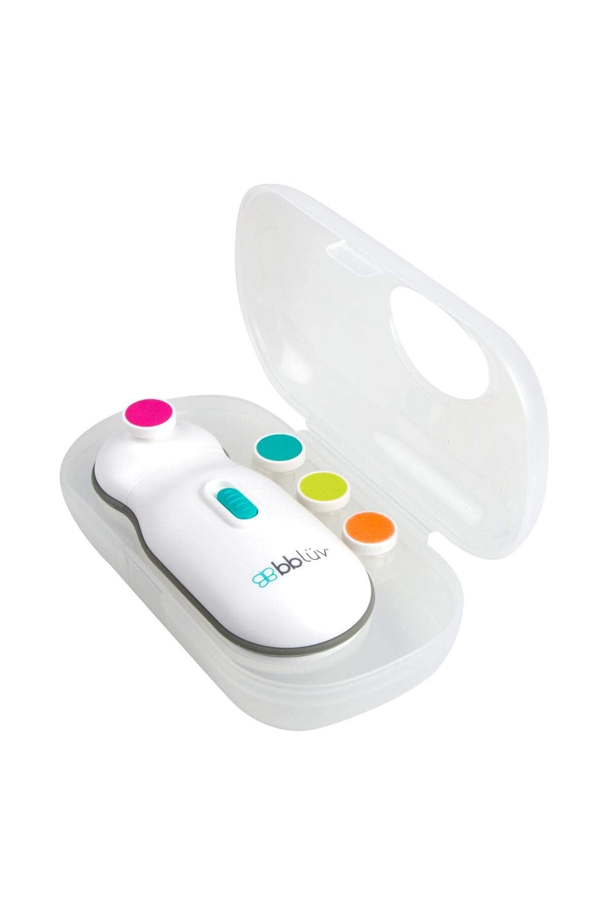 bblüv Trimö Cortauñas eléctrico para recién nacido bebé (0 a 12 meses+) con interruptor de 2 velocidades, suave y silencioso cortaúñas y uñas de los pies, estuche de transporte incluido