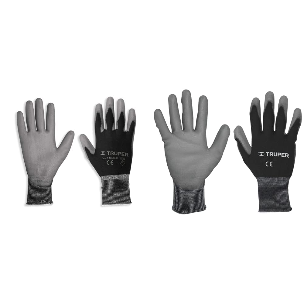 Guantes de Nylon Truper Negro Recubiertos de Poliuretano Tamaño CH y Grandes