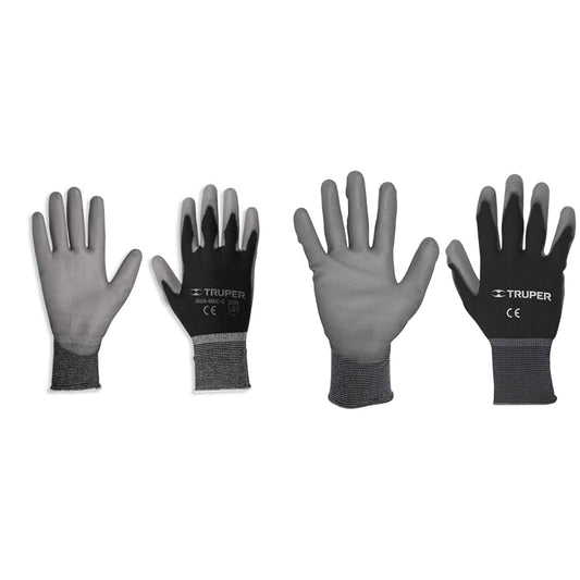 Guantes de Nylon Truper Negro Recubiertos de Poliuretano Tamaño CH y Grandes