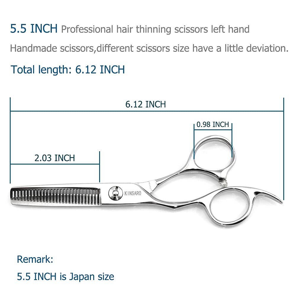 Tijeras para el cabello de mano izquierda Tijeras de adelgazamiento 5.5 Pulgadas Tijeras de barbero de mano izquierda Tijeras de adelgazamiento para el cabello Tijeras de barbero Kinsaro