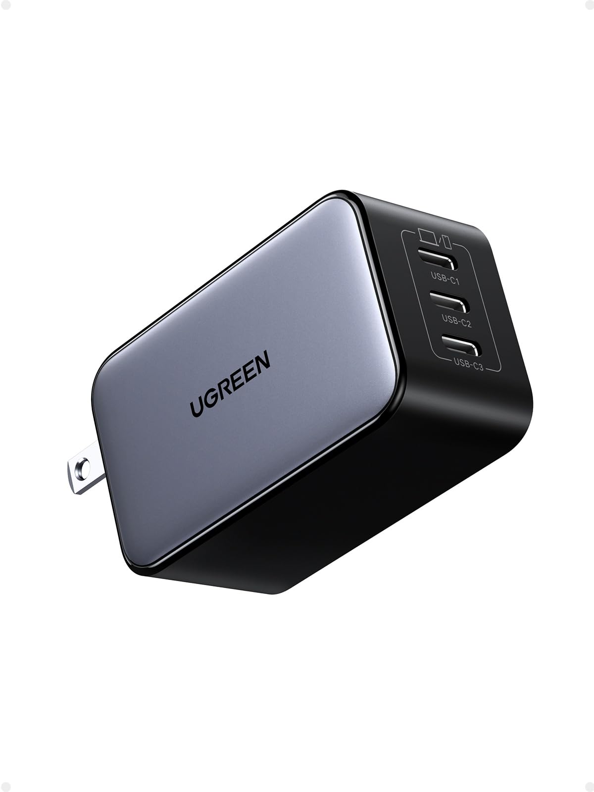 Cargador USB C 65W UGREEN Blanco Nexode GAN con 3 Puertos Compatible con iPhone Galaxy MacBook iPad Pixel Steam Deck