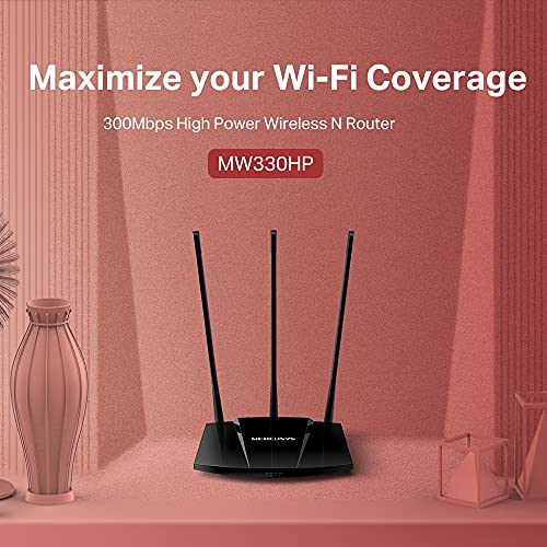 TP-Link Mercusys MW330HP, Router Inalámbrico N Wi-Fi de Alta Potencia de 300Mbps, 1 x 10, 100M WAN 3 x 10, 100M LAN, 3 x Antenas Fijas, Color Negro