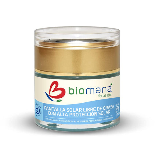 Biomaná Bloqueador Solar para cutis graso 50g FPS 90+ con Baba de Caracol