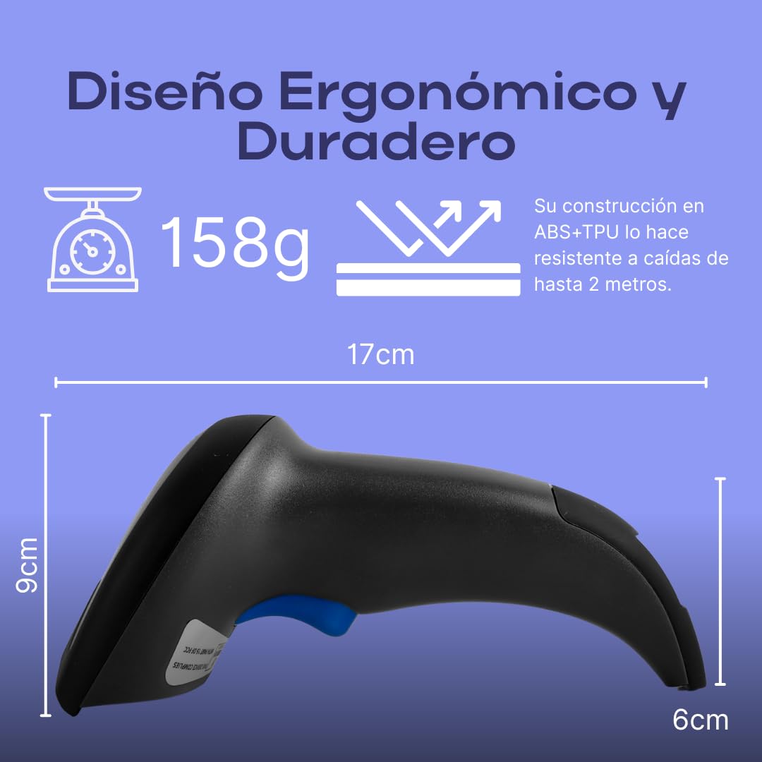 Escáner de Código de Barras 2D Inalámbrico Bluetooth Alta Velocidad 65m para Inventario y Punto de Venta